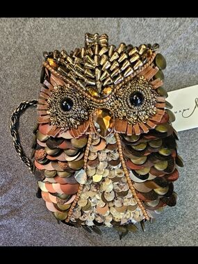 Mary Frances Owl Embellished Crossbody Purse with Dustbag - Brown & Gold